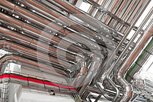 System of aluminum pipes at the food industry plant