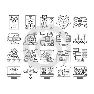 system analyst data business icons set vector