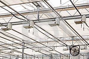 System of automatic irrigation and ventilation under the roof of modern hydroponic greenhouse, industrial agriculture