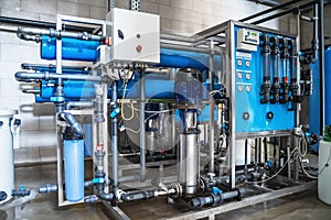 System of automatic treatment and multi-level filtration of drinking water produced from well. Plant or factory for