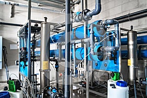 System of automatic treatment and multi-level filtration of drinking water produced from well. Plant or factory for