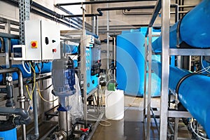 System of automatic treatment and multi-level filtration of drinking water produced from well. Plant or factory for