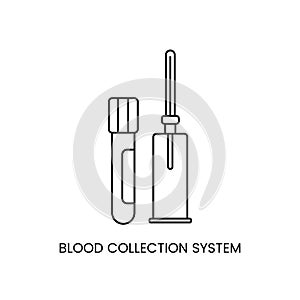 System for blood sampling for analysis, line icon in the vector of biomaterial sampling. Blood collection system.