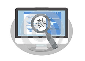 System bug concept. Code bug concept. Vector bug in the system. Bug searching. Illustration