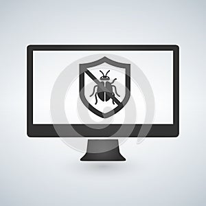 System bug concept. Code bug concept. Vector bug in the system. Bug searching. Vector illustration.