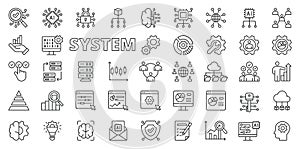 System business icons in line design. System, business, process, management, strategy, efficiency, technology isolated