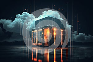Database technology cloud storage connect analysis networking business concept building security cyber symbol data