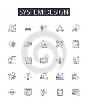 System design line icons collection. Panorama, Cityscape, Skyline, Overlook, Vantage, Heights, Scenic vector and linear