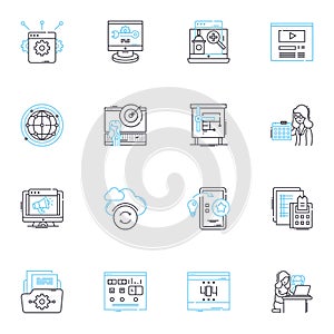 System Engineering linear icons set. Integration, Analysis, Design, Development, Optimization, Testing, Maintenance line