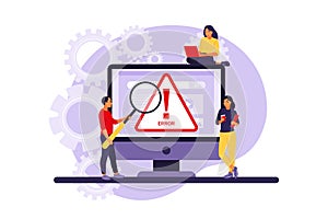 System error concept. Programmers working with system error. Vector illustration. Flat