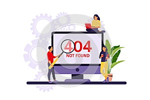 System error concept. Programmers working with system error. Vector illustration. Flat