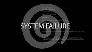 System failure, critical error message on screen, computer malfunction, hacking attack. Computer system crash, error message