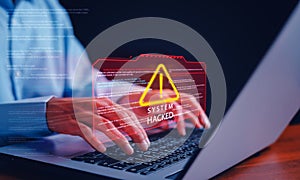 System hacked warning alert, Cyberattack computer network, Cybersecurity, Notification error maintenance, Virus cybercrime, Identi