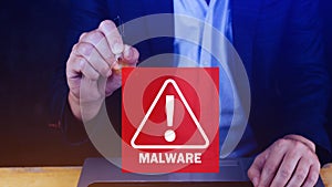 System hacked warning alert on Laptop, Cyber attack on computer network, Virus, Spyware, Malware or Malicious software, Cyber