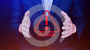 System hacked warning alert on Laptop, Cyber attack on computer network, Virus, Spyware, Malware or Malicious software, Cyber