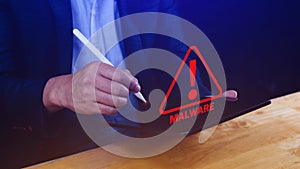System hacked warning alert on Laptop, Cyber attack on computer network, Virus, Spyware, Malware or Malicious software, Cyber photo