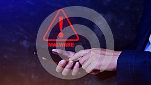 System hacked warning alert on smartphone, Cyber attack on computer network, Virus, Spyware, Malware or Malicious software, Cyber