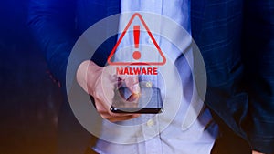 System hacked warning alert on smartphone, Cyber attack on computer network, Virus, Spyware, Malware or Malicious software, Cyber