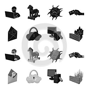 System, internet, connection, code .Hackers and hacking set collection icons in black,monochrome style vector symbol