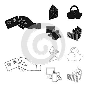System, internet, connection, code .Hackers and hacking set collection icons in black,outline style vector symbol stock