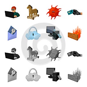 System, internet, connection, code .Hackers and hacking set collection icons in cartoon,monochrome style vector symbol