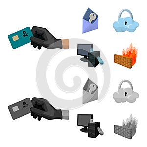 System, internet, connection, code .Hackers and hacking set collection icons in cartoon,monochrome style vector symbol