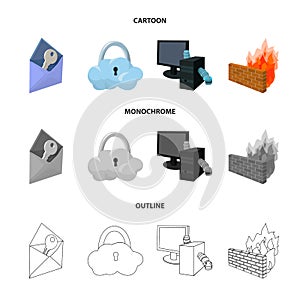 System, internet, connection, code .Hackers and hacking set collection icons in cartoon,outline,monochrome style vector