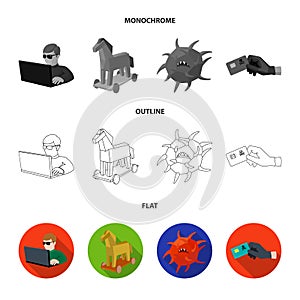 System, internet, connection, code . Hackers and hacking set collection icons in flat, outline, monochrome style vector