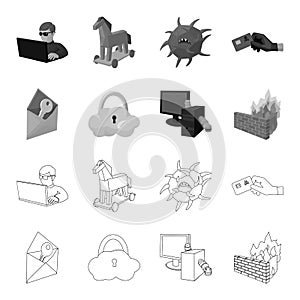 System, internet, connection, code .Hackers and hacking set collection icons in outline,monochrome style vector symbol