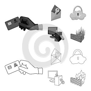 System, internet, connection, code .Hackers and hacking set collection icons in outline,monochrome style vector symbol