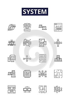 System line vector icons and signs. Computing, Technology, Software, Network, Operating, Automated, Infrastructure