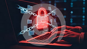 System Locked Cyber Security Concept with Red Padlock