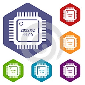 System microchip icons vector hexahedron