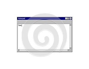 System Notepad template. Retro 90s PC interface. Blank notepad copy space. Empty element of computer operating system
