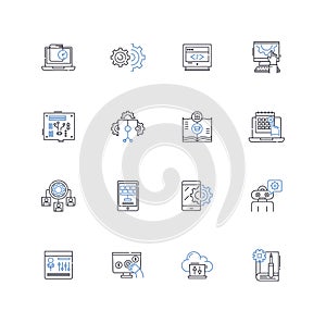 System security line icons collection. Encryption, Firewall, Authentication, Access control, Audit, Intrusion detection