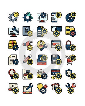 system setting setup, filled outline icon set