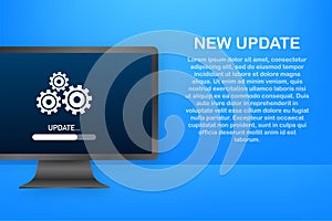 System software update, data update or synchronize with progress bar on the screen. Vector Illustration