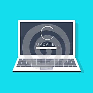 System software update and upgrade concept. Loading process in laptop screen.