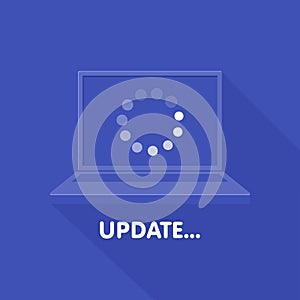 System software update and upgrade concept. Loading process in laptop screen. Vector