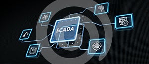 System Supervisory Control And Data Acquisition technology concept. SCADA 3d illustration