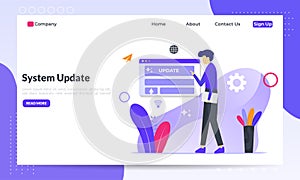 System Update Improvement Change New Version software. Installing update process, upgrade program, data network installation, flat