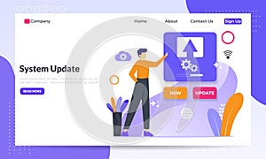 System Update Improvement Change New Version software. Installing update process, upgrade program, data network installation, flat