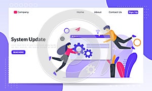 System Update Improvement Change New Version software. Installing update process, upgrade program, data network installation, flat