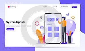 System Update Improvement Change New Version software. Installing update process, upgrade program, data network installation, flat