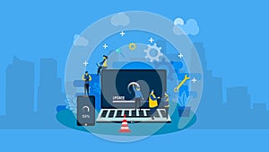 System update Tiny People Character Concept Vector Illustration,
