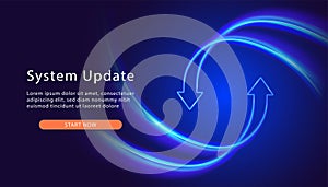 System Update. Upgrade Software version concept. Computer Program Upgrade. Synchronization icon. Two arrows go round. Refresh