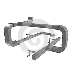 System of ventilating pipes on white. 3D illustration