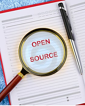 System and website builder concept. OPEN SOURCE in the business notebook. Copy space