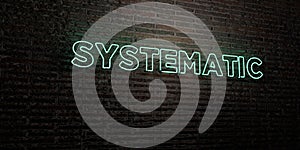 SYSTEMATIC -Realistic Neon Sign on Brick Wall background - 3D rendered royalty free stock image