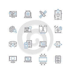 Systems line icons collection. Nerk, Database, Integrated, Automated, Interface, Security, Management vector and linear